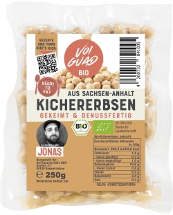 Angekeimte Bio Kichererbsen, ready to eat